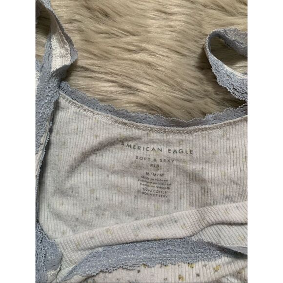 American Eagle Soft and Sexy Ribbed Lace Trim Cropped Tank Top Medium - Picture 3 of 7